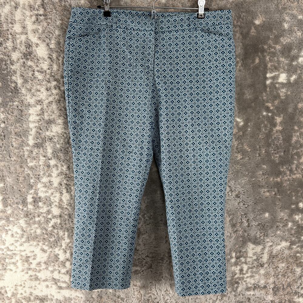 Dalia Size 12 Geometric Flat Front Ankle Pants Blue Casual Button Zip